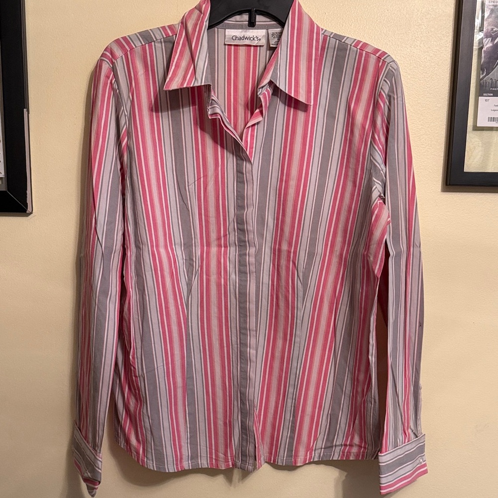 Chadwicks Pink and Gray Striped Tailored Shirt